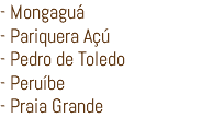 - Mongaguá - Pariquera Açú - Pedro de Toledo - Peruíbe - Praia Grande