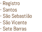 - Registro - Santos - São Sebastião - São Vicente - Sete Barras